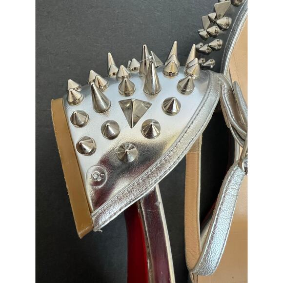 Christian Louboutin Silver Leather Druide Studded Ankle Strap Sandals Sz 5 - Picture 12 of 15